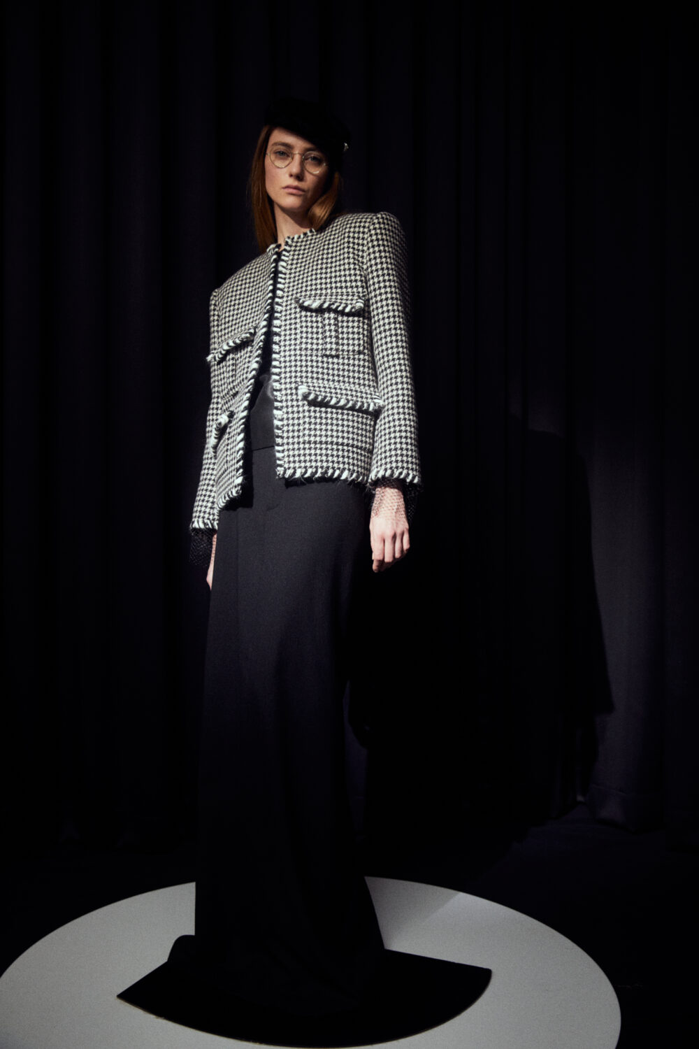 Hound's tooth Check Box jacket with Hand stitch