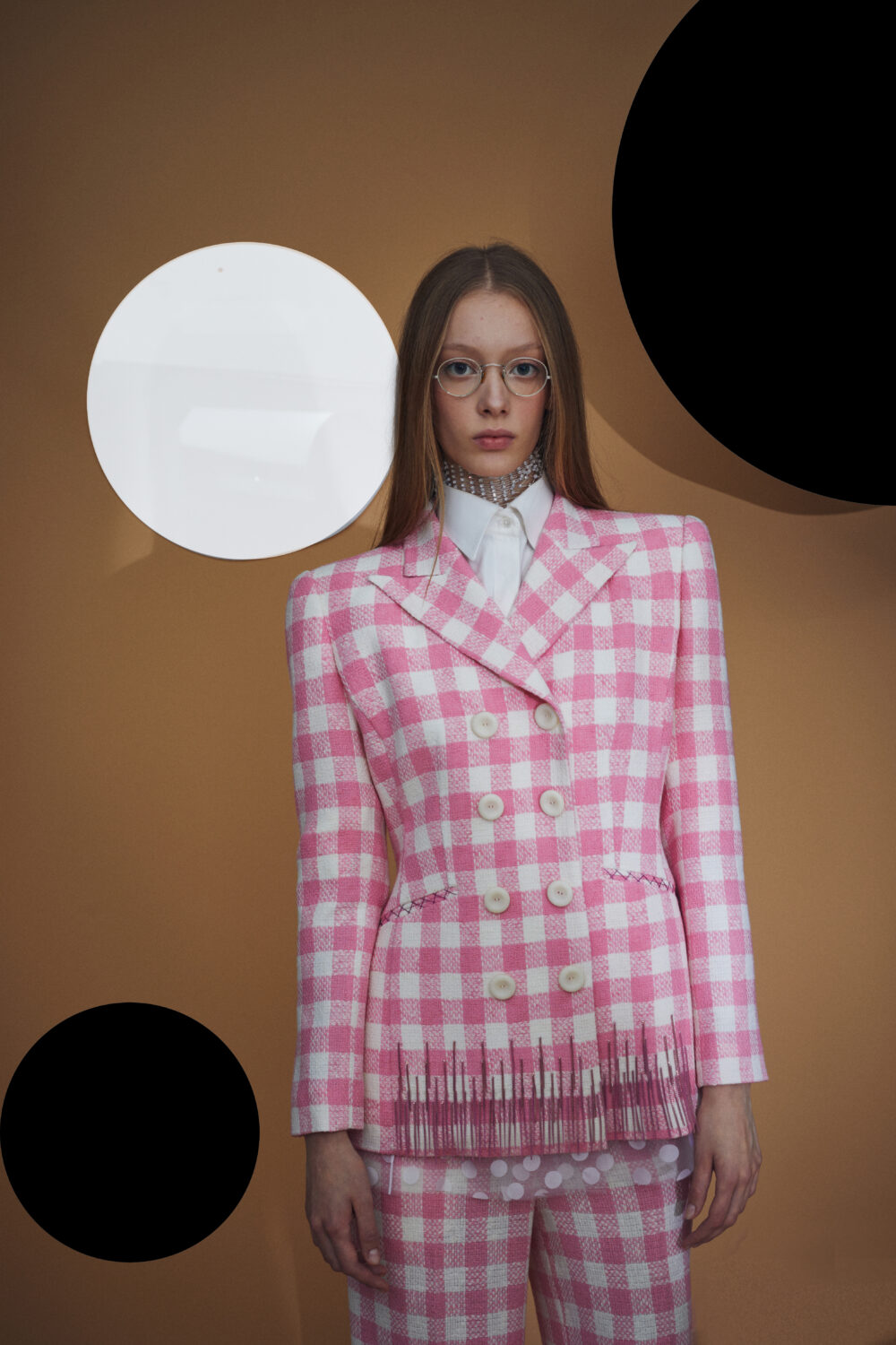 Pink Wool Metal-fringed Trailored Jacket with Vitnage Buttons
