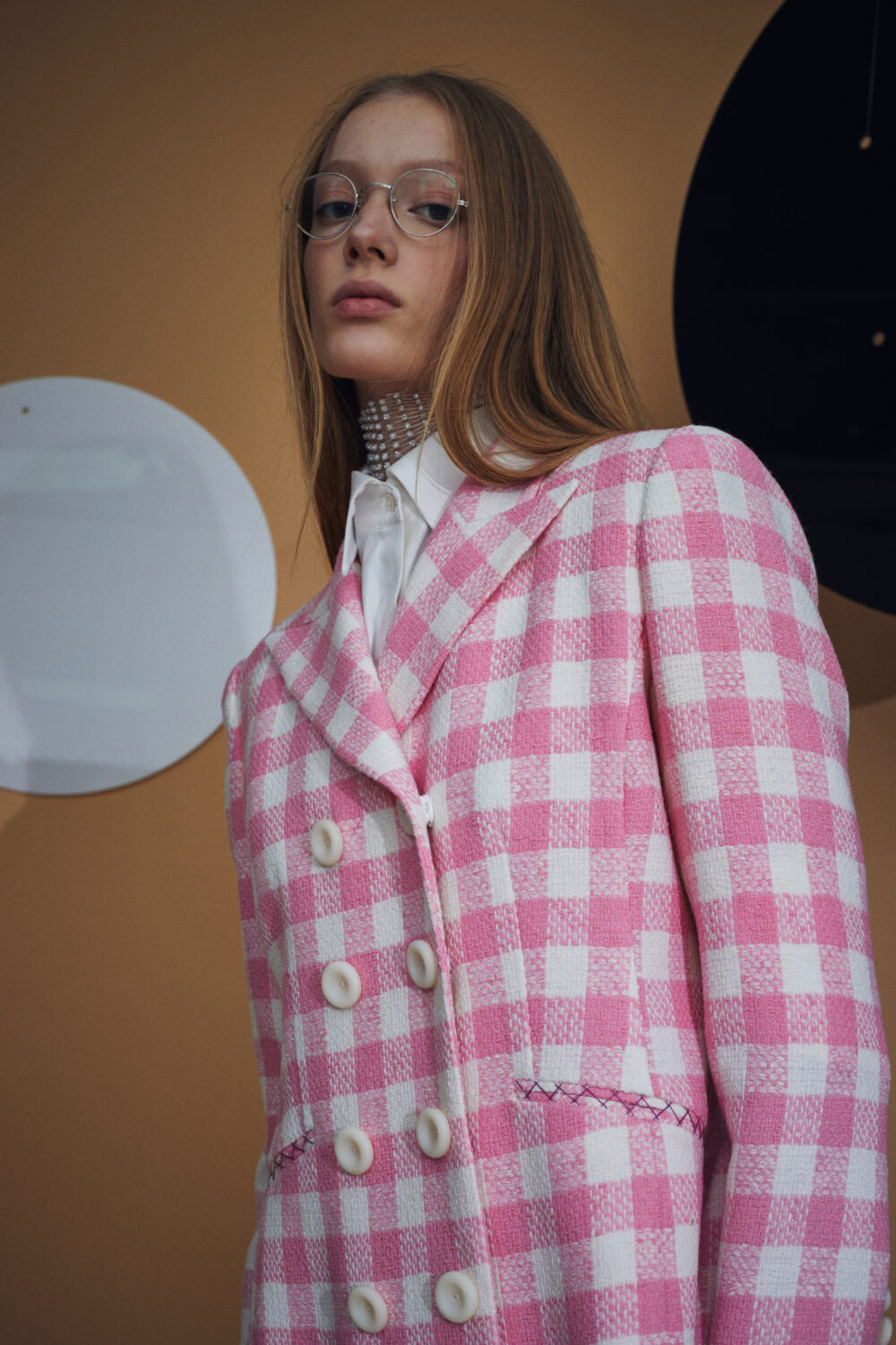 Pink Wool Metal-fringed Trailored Jacket with Vitnage Buttons