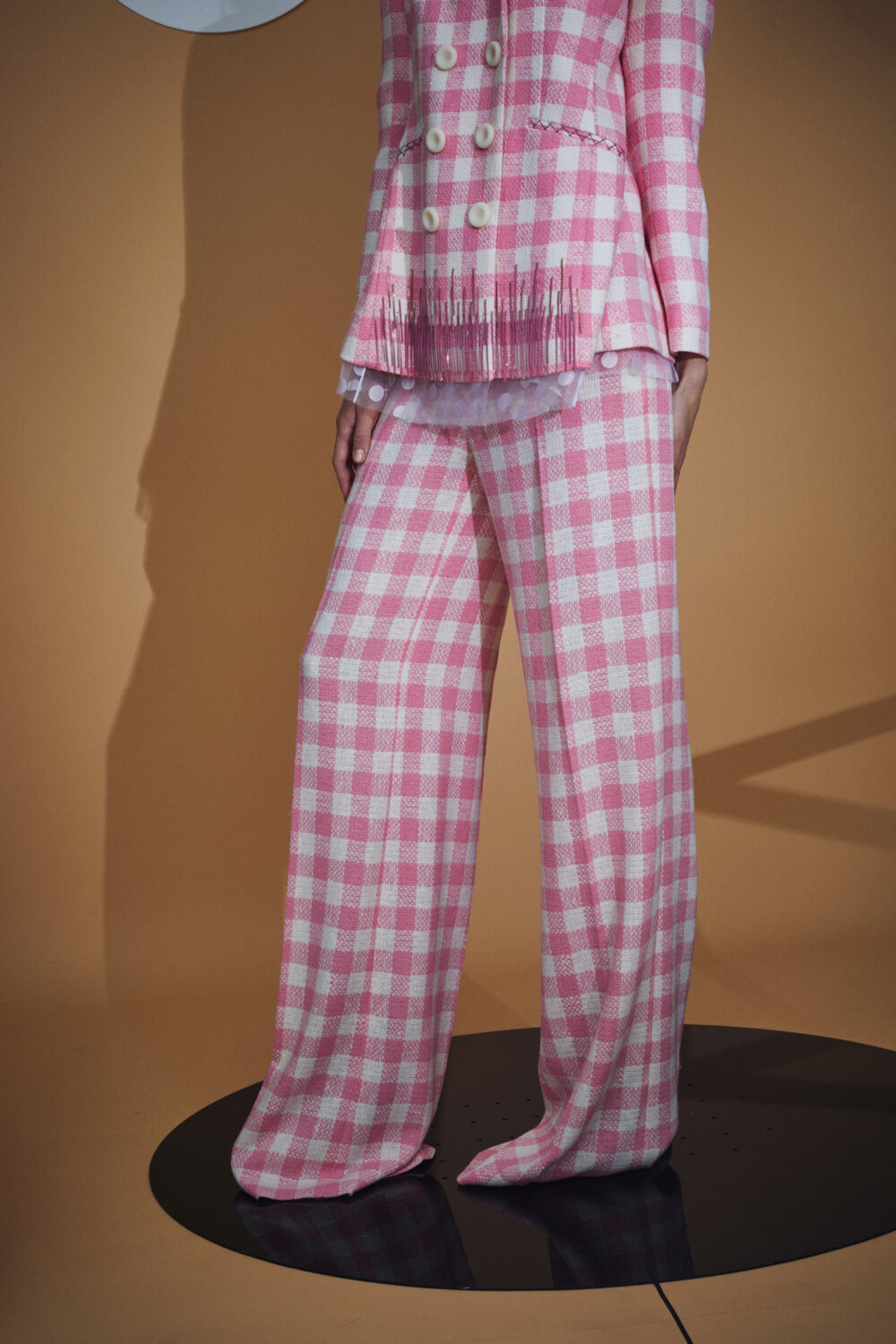 Pink Wool Metal-fringed Trailored Jacket with Vitnage Buttons