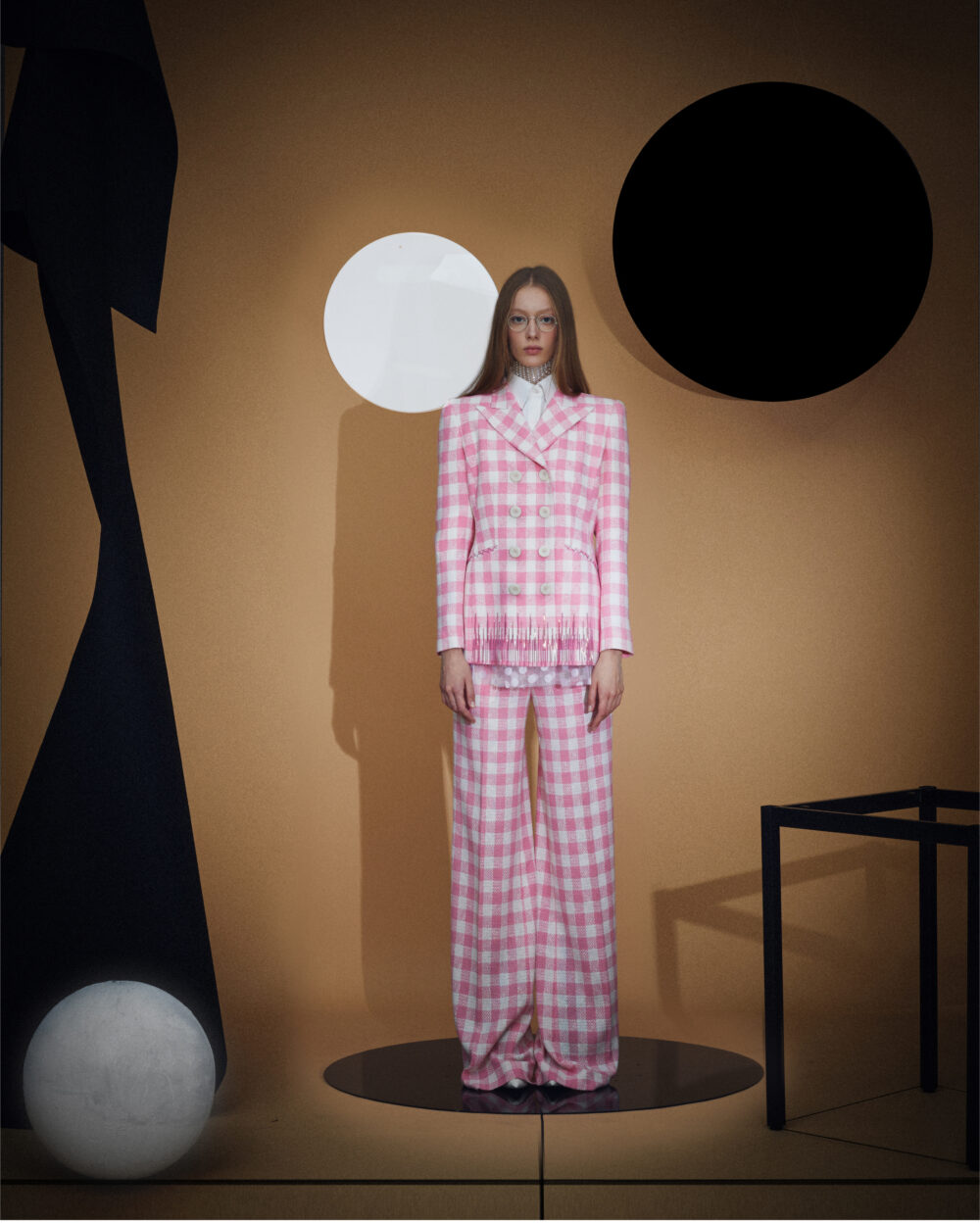 Pink Wool Metal-fringed Trailored Jacket with Vitnage Buttons