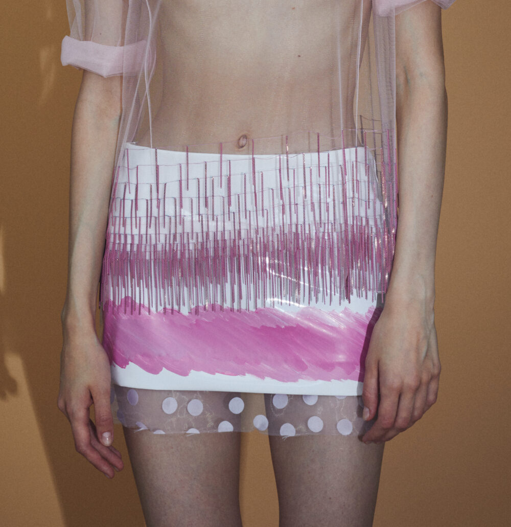 [Special Craftsmanship]Metal-Fringed Embroidery Pink Tulle Chemise