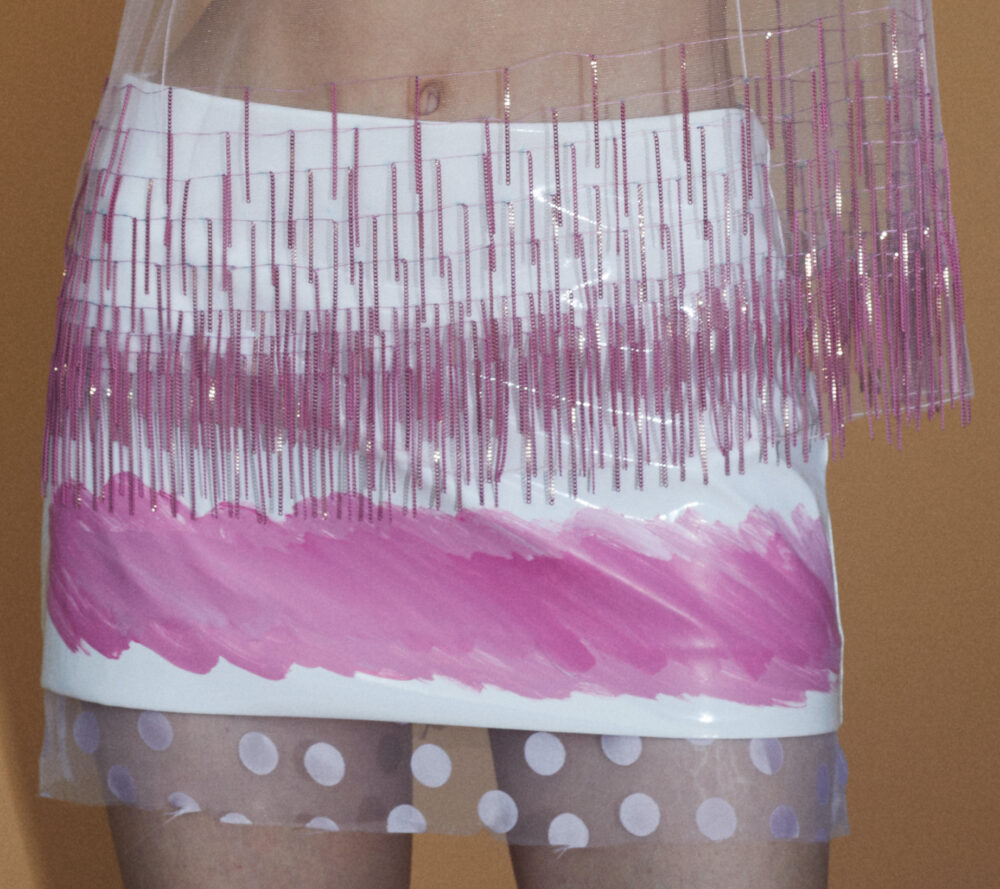 [Special Craftsmanship]Metal-Fringed Embroidery Pink Tulle Chemise