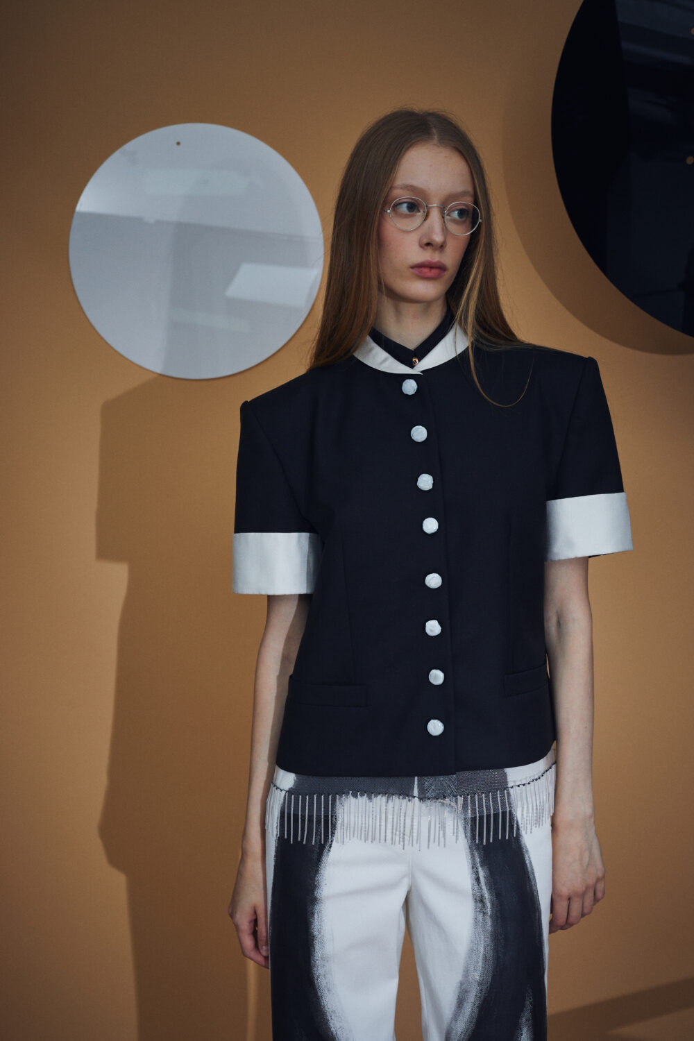 Short Sleeve Wool Jacket with Vintage Buttons