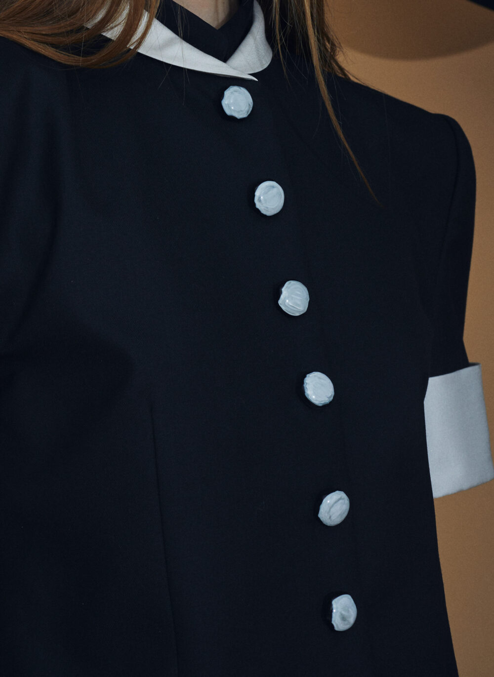 Short Sleeve Wool Jacket with Vintage Buttons