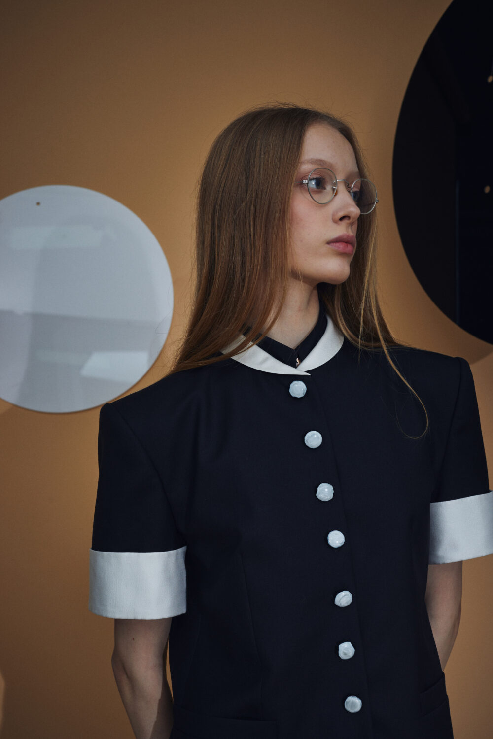 Short Sleeve Wool Jacket with Vintage Buttons